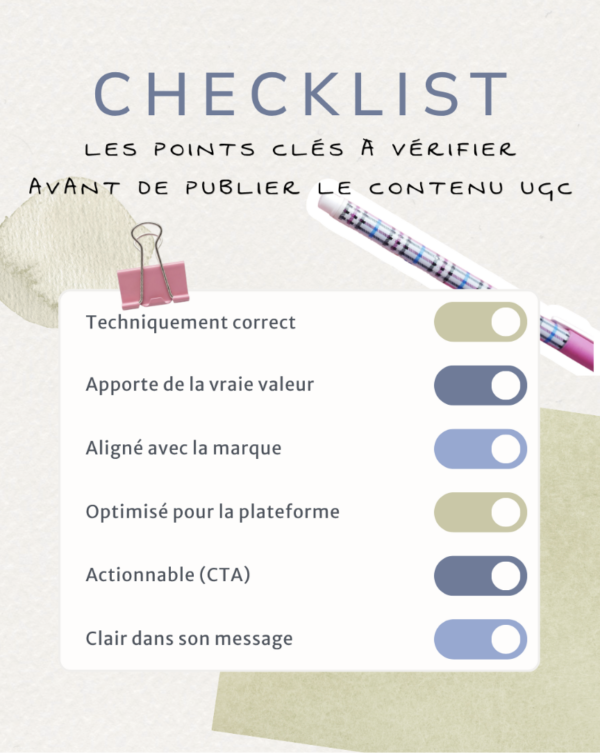 Checklist contenu UGC